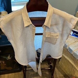ANTONIO MELANI Cream and Tan Striped Top 100% Linen
